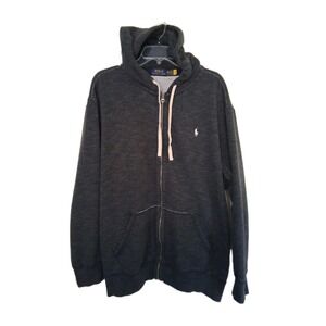 Polo Ralph Lauren Full Zip Hoodie 2XL Gray Thermal Lined Hood Heavy Duty Pony
